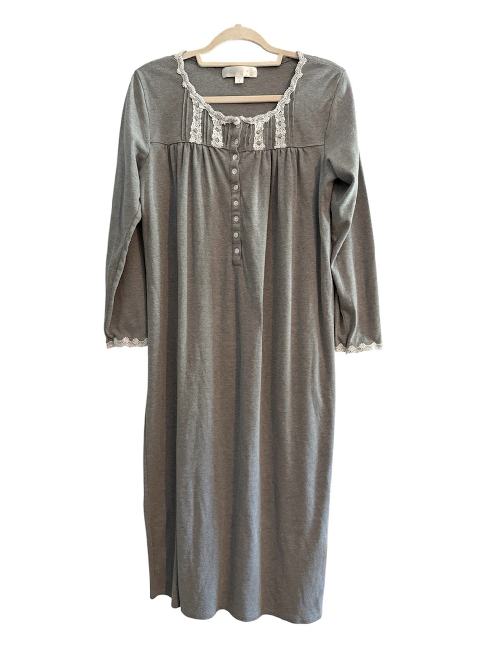 Eileen West Gray Dream Sweater Knit Lace Trim Long Ballet Nightgown Small - Picture 5 of 11